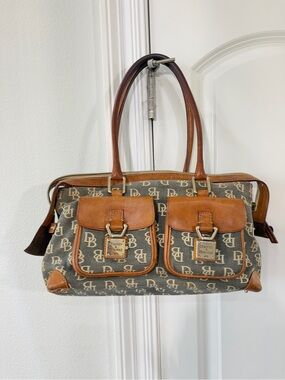 Dooney & Bourke Signature Fabric and Leather Satchel with twin front pockets